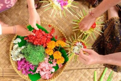 Atman Bali Journey water blessing - Ubud start: canang making, jamu tasting, and traditional attire
